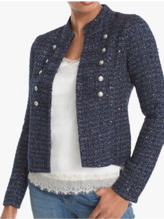 White House Black Market Jackets & Blazers - White House Black Market Navy Tweed Military-Style Blazer